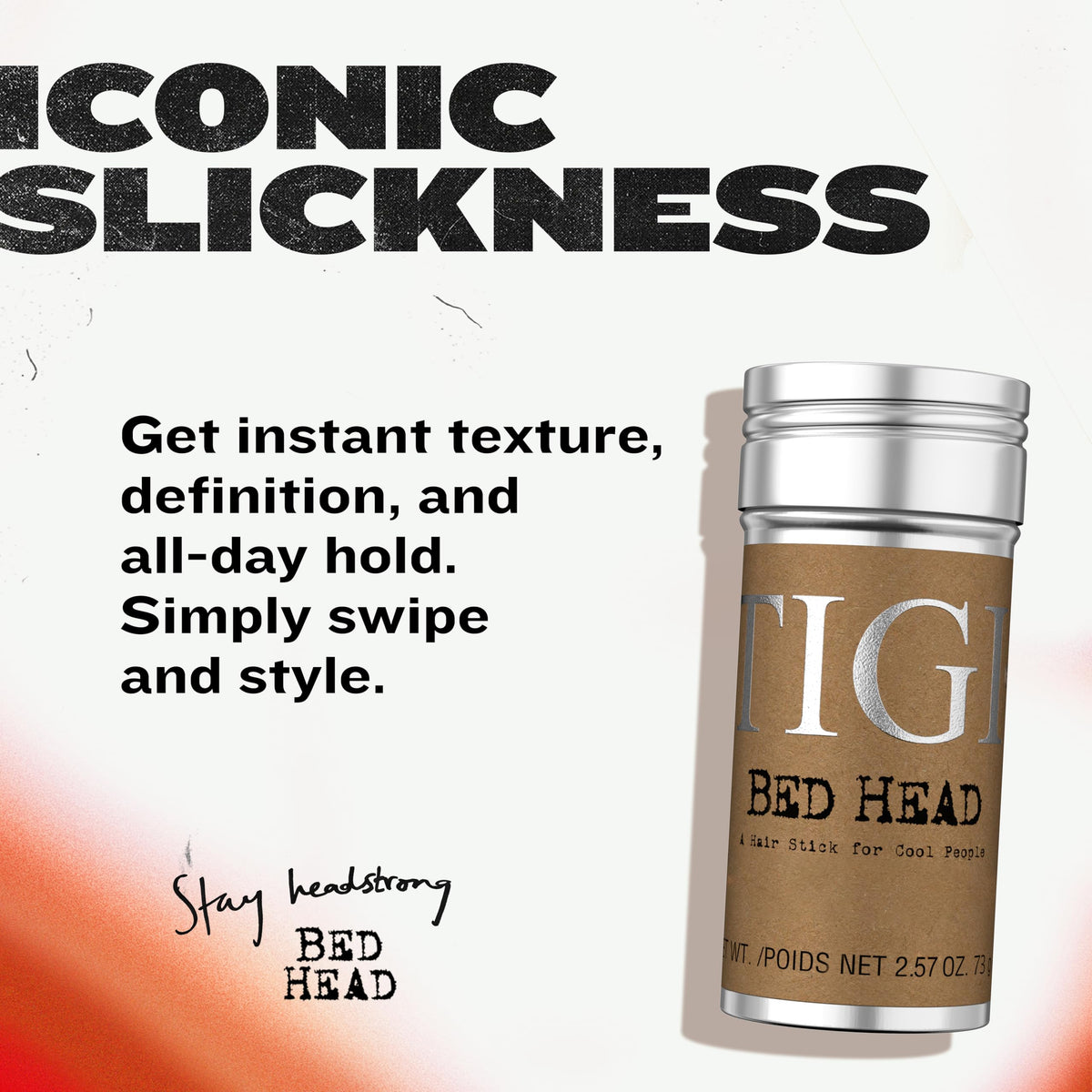 TIGI Bed Head stick detail close-up highlighting smooth glide and editorial control