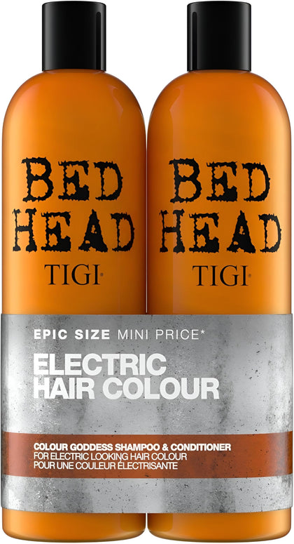 TIGI Colour Goddess front packaging showing bottles and branding with visible sheen