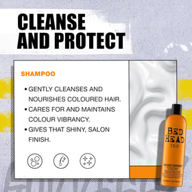 TIGI Colour Goddess shampoo and conditioner in shower demonstrating easy application