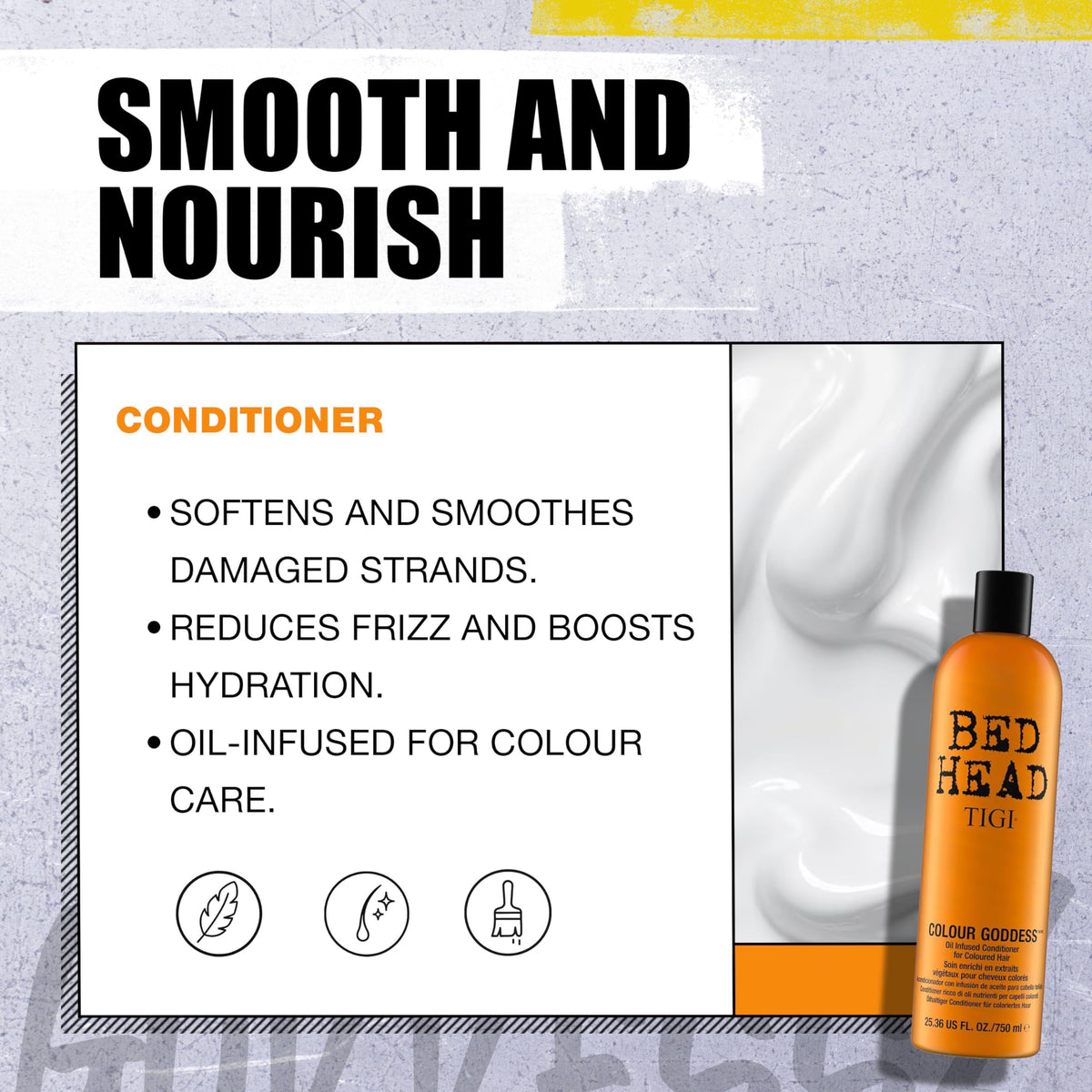 TIGI Colour Goddess bottle in hand showing 25.35 fl oz scale and value