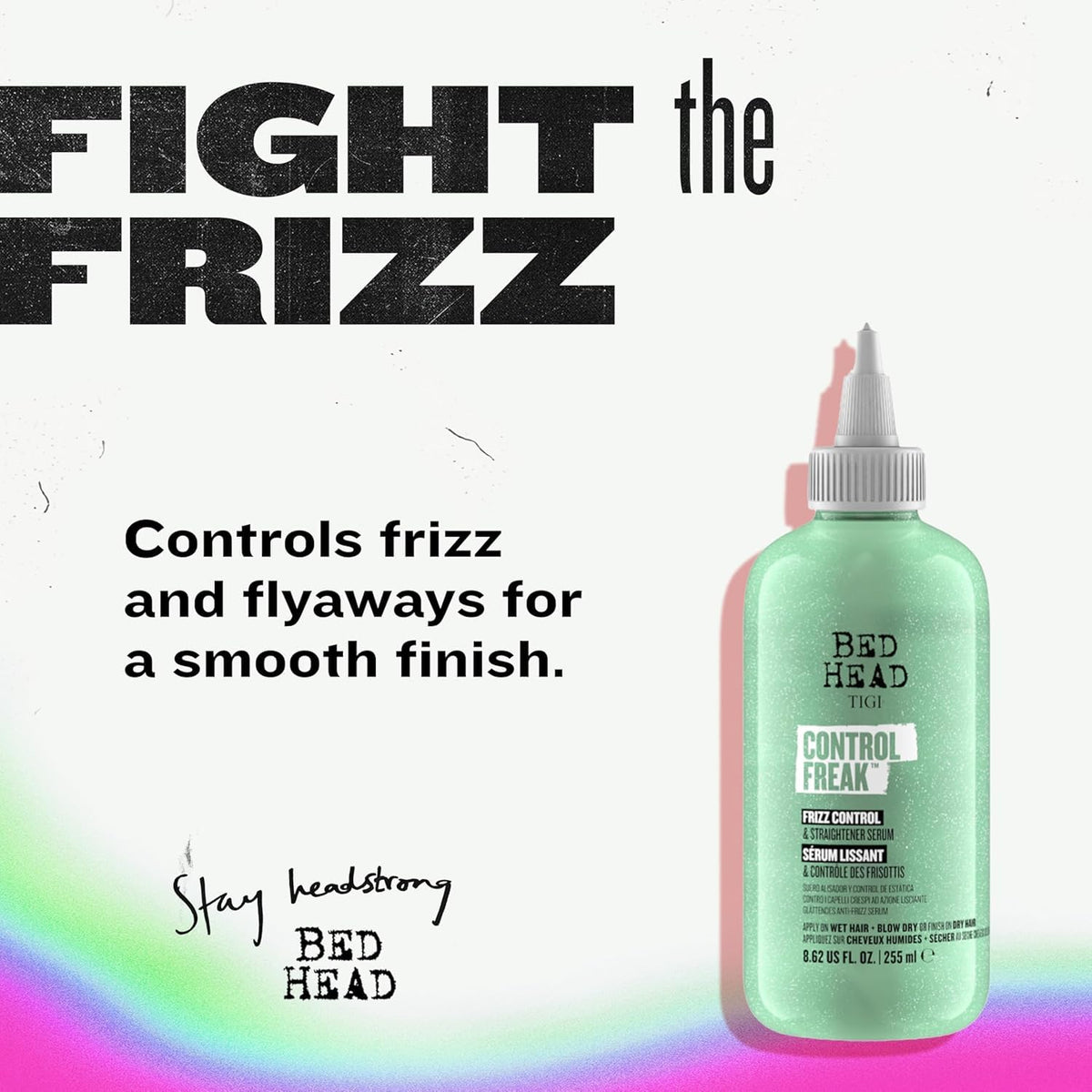 TIGI Control Freak pump dispensing serum into palm, demonstrates easy application benefit