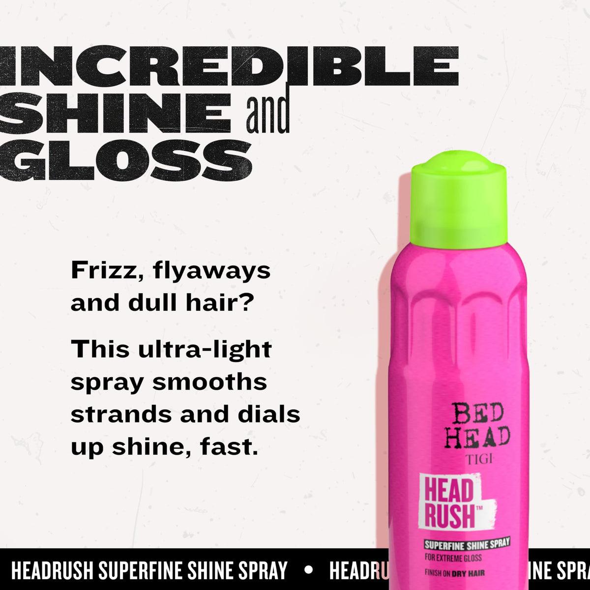 TIGI Bed Head on model displaying shiny, frizz-free hair and scented confidence