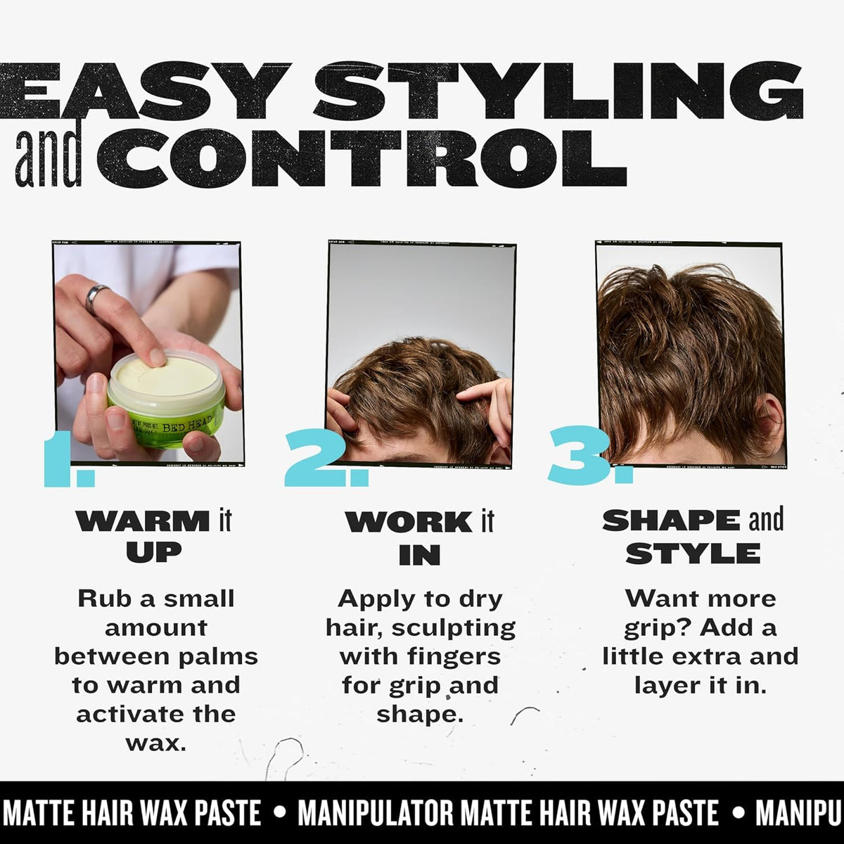 TIGI product in hand demonstrating easy warming and application