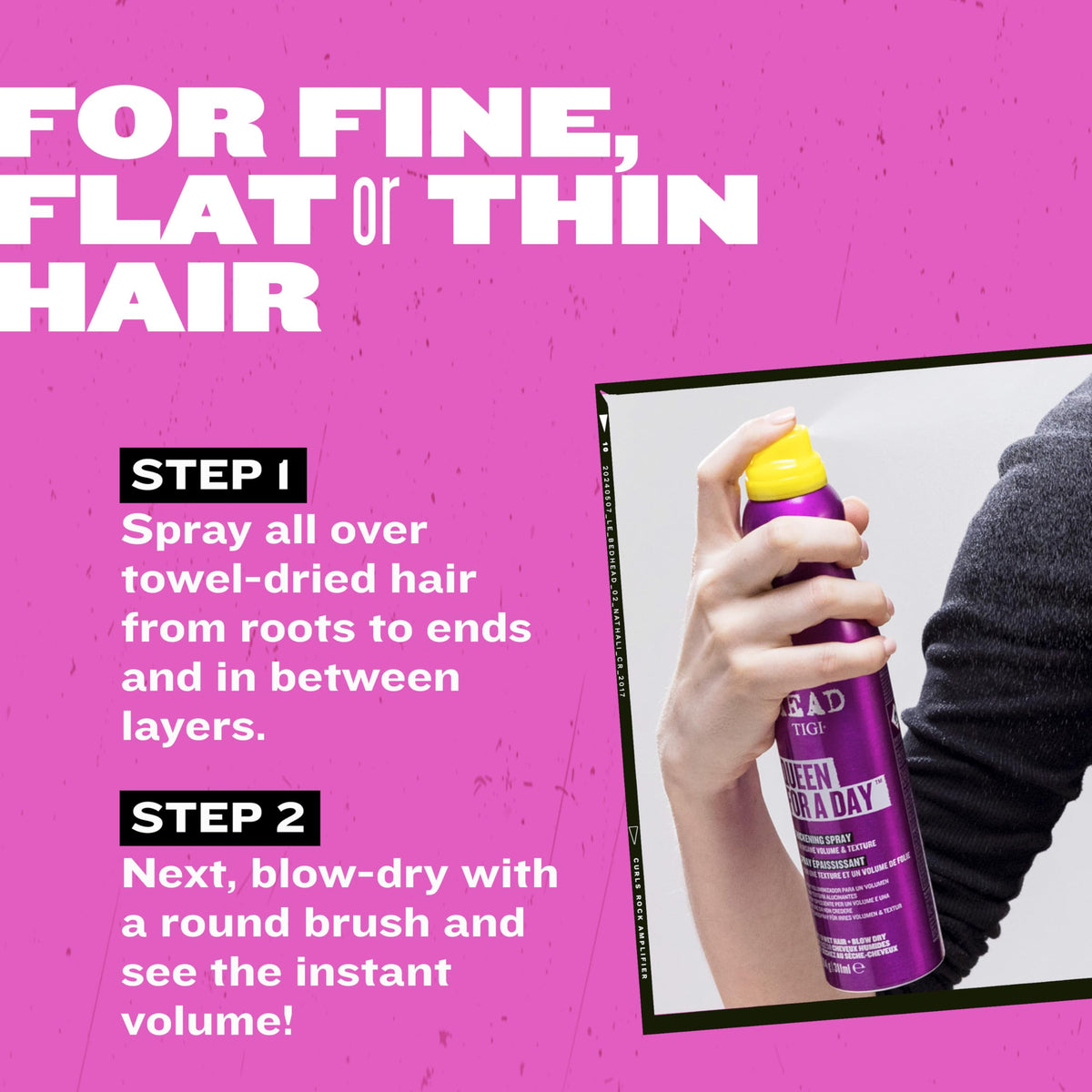 TIGI before and after on fine hair showing visible lift and volume