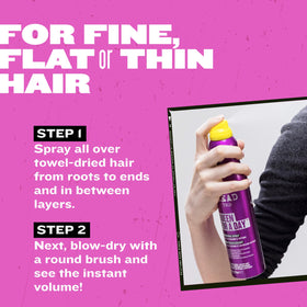 TIGI before and after on fine hair showing visible lift and volume