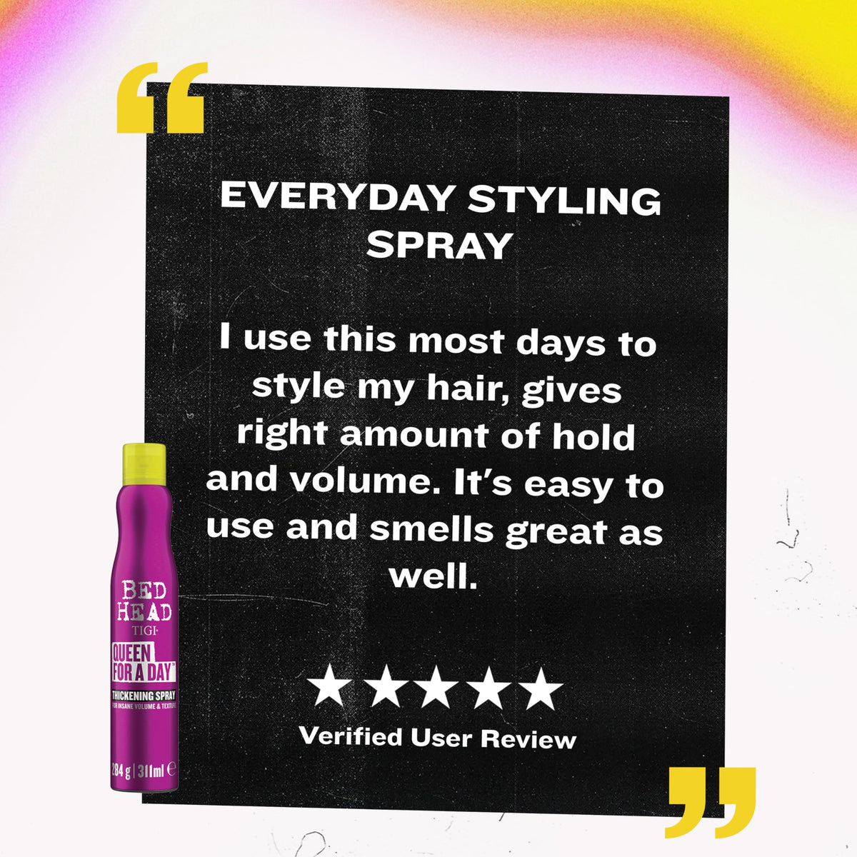 TIGI product staged on bathroom counter during blow-dry styling