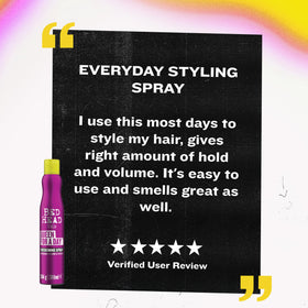 TIGI product staged on bathroom counter during blow-dry styling