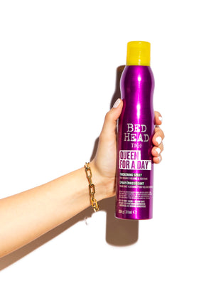 TIGI lifestyle shot with voluminous hair for a bold, crown-like finish