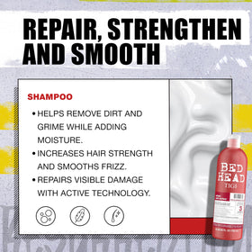 TIGI conditioner being applied in shower to mid-lengths and ends for deep repair