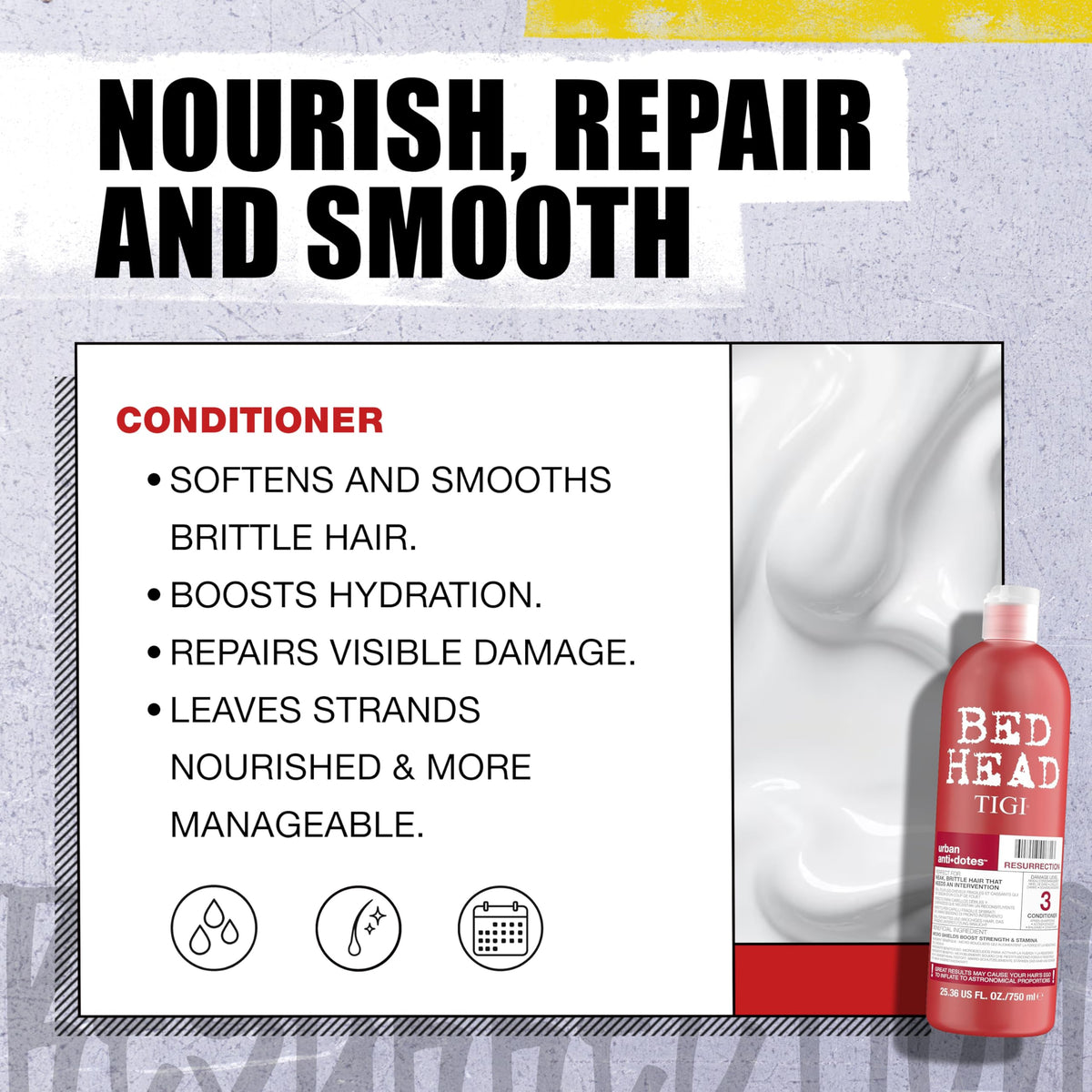 TIGI 25.36 fl oz bottle beside a hand for scale, value-size for frequent use