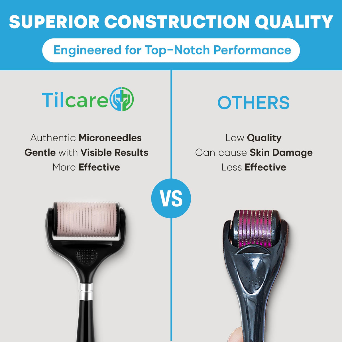 Tilcare roller next to a ruler to demonstrate head width and length