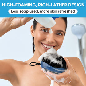 Tilcare scrubber held in wet hand showing non-slip grip for safer shower use
