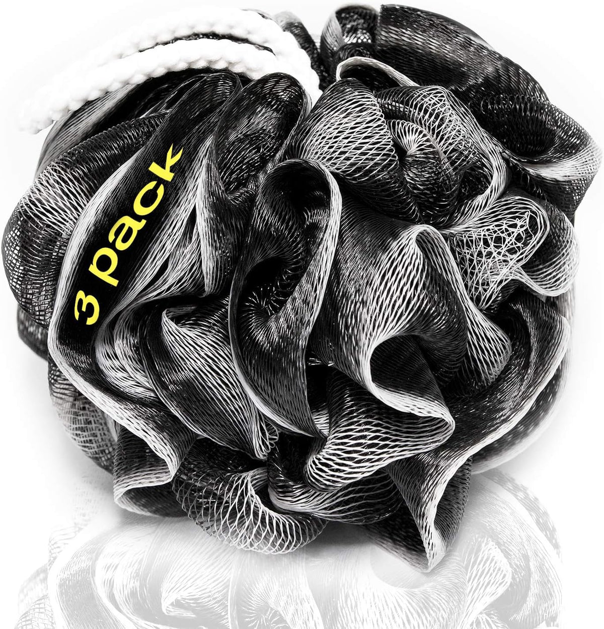 Tilcare front packaging of XXL charcoal loofah set showing three sponges and benefits