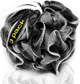 Tilcare front packaging of XXL charcoal loofah set showing three sponges and benefits
