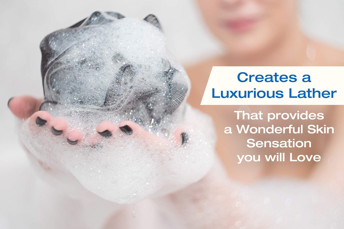 Tilcare loofah generating rich lather with soap for deep cleansing effect