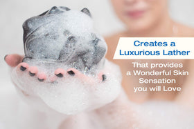 Tilcare loofah generating rich lather with soap for deep cleansing effect