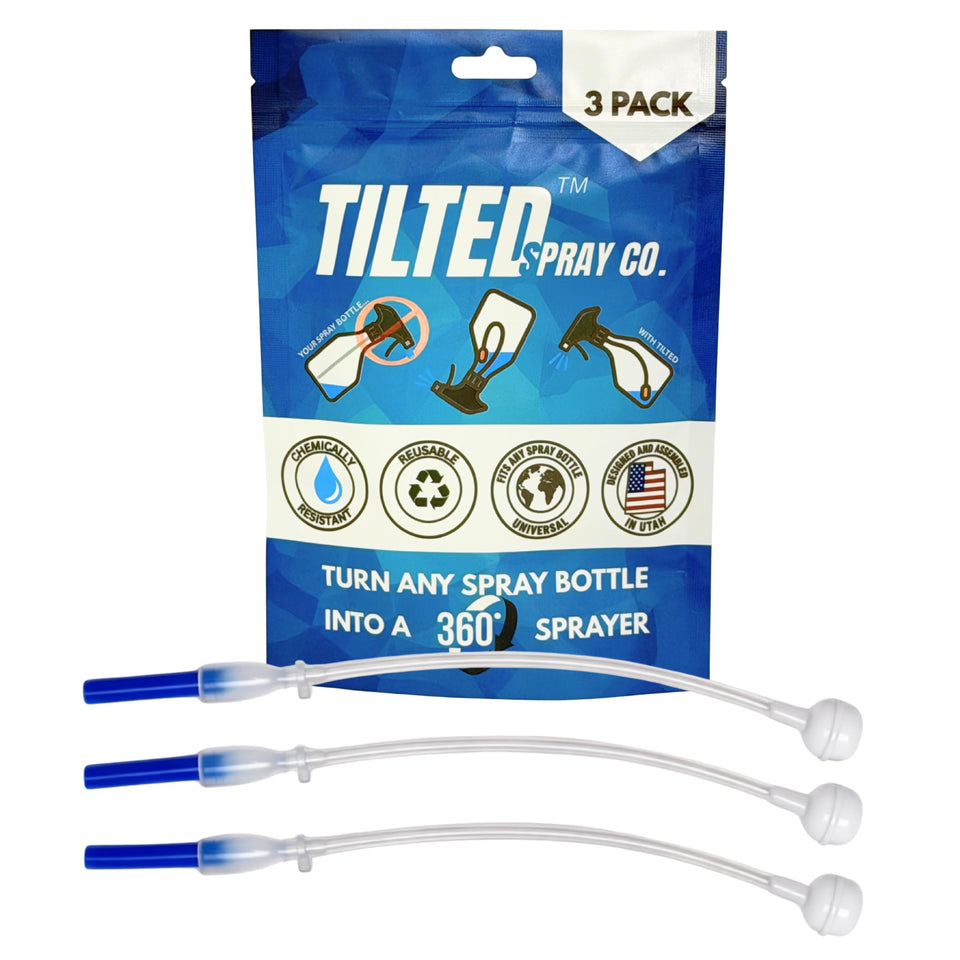 Tilted Spray Co. front packaging showing adapter kit and contents benefits