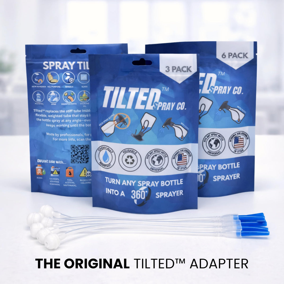 Tilted Spray Co. tubing bending to bottle contours for full liquid access