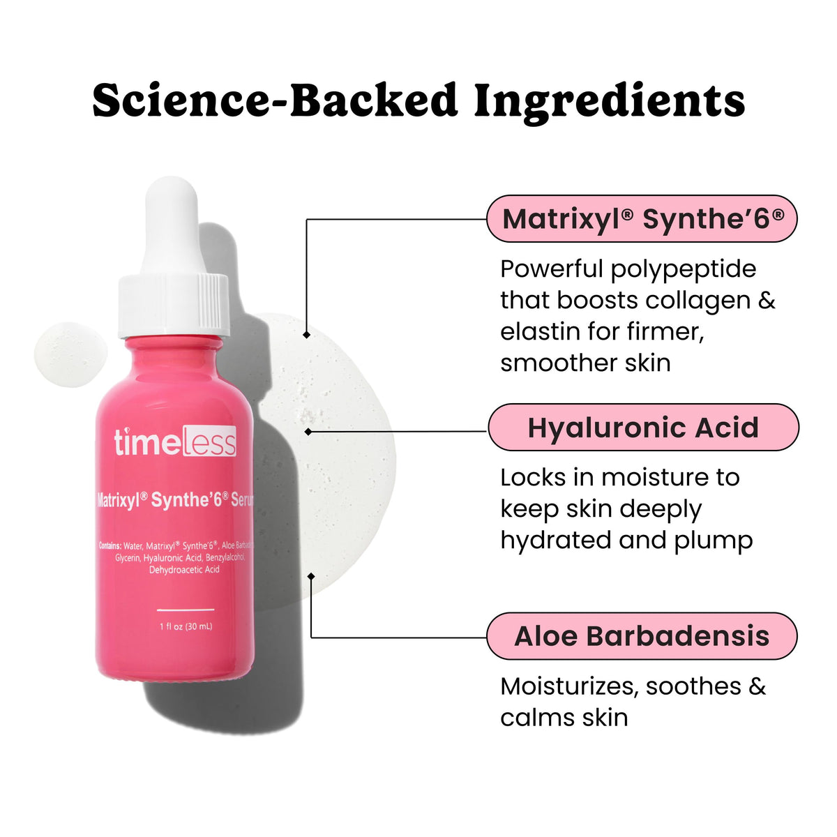 Timeless Skin Care dropper dispensing serum for precise application