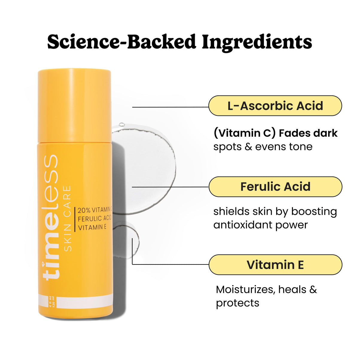 Timeless Skin Care pump and label close-up highlighting ingredient clarity