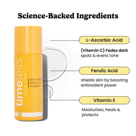 Timeless Skin Care pump and label close-up highlighting ingredient clarity