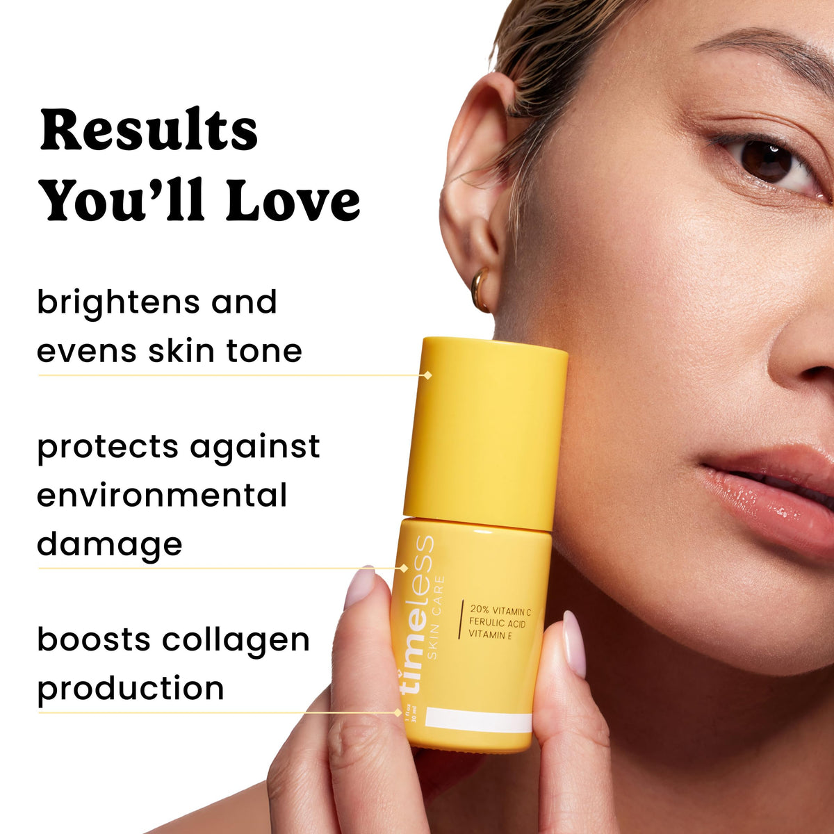 Timeless Skin Care 1 oz bottle held in hand showing compact travel-friendly size