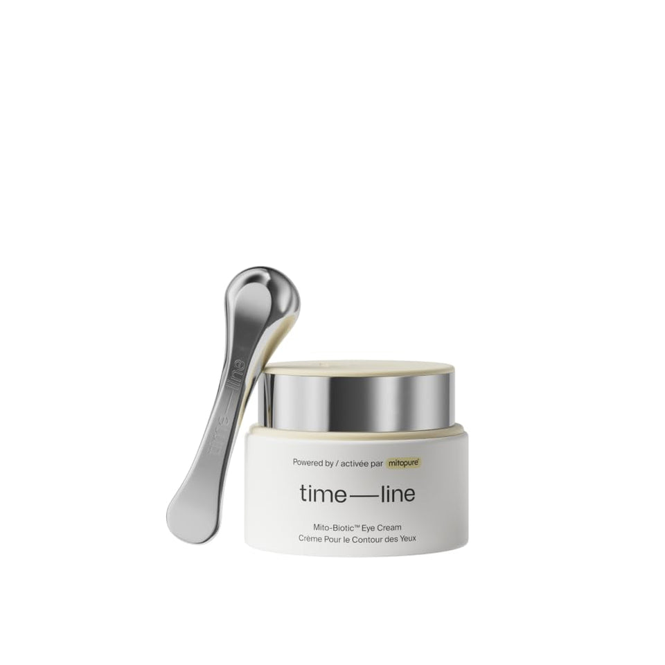 Timeline Mitopure front packaging shows compact tube and branding, communicates premium design