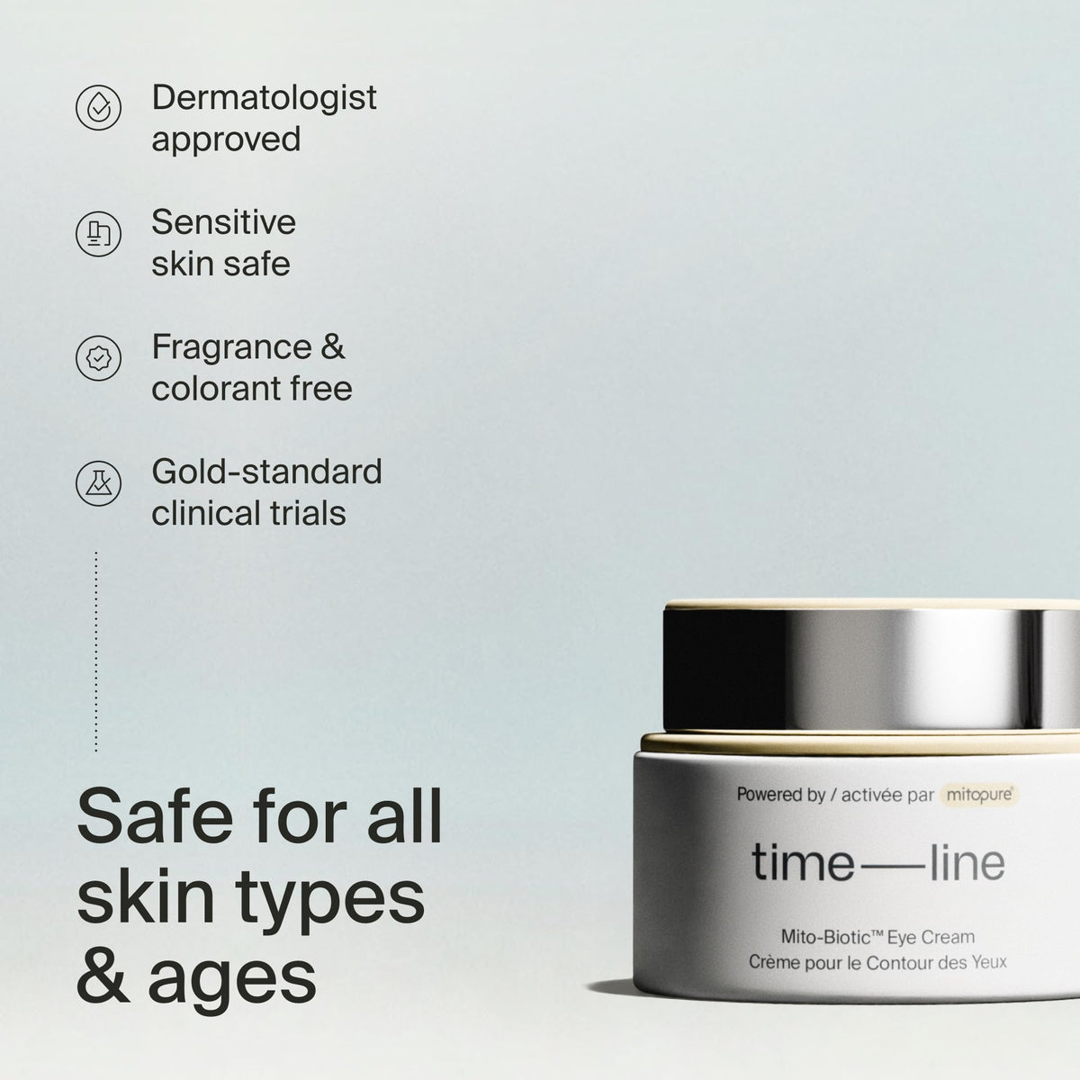 Timeline Mitopure label ingredients closeup, emphasizing Mitopure and niacinamide for visible benefits