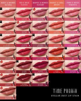 TIMEPHORIA lip swatch closeup highlighting soft-pink color and hydrated look