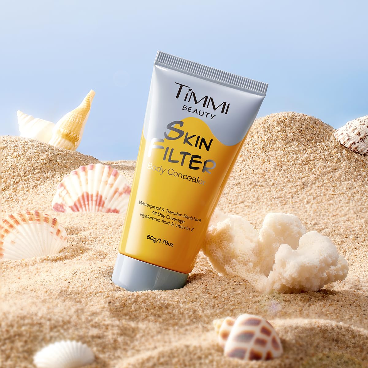 Timmi Beauty lifestyle shot of model arm coverage for natural results