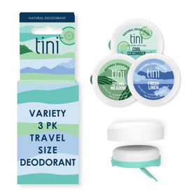 TINI travel trio front packaging showing three scents and compact benefits