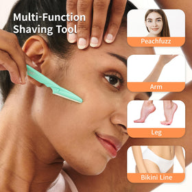 Tinkle dermaplane razor held between fingers demonstrating controlled use