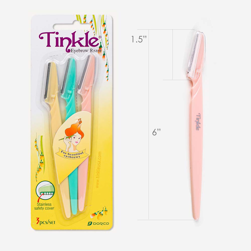 Tinkle razor in use on cheek demonstrating gentle exfoliation