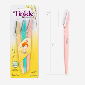 Tinkle razor in use on cheek demonstrating gentle exfoliation