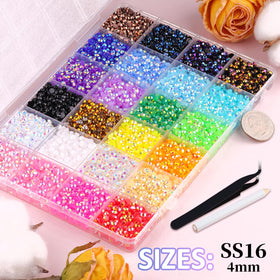 TINKRSTUFF 24-grid trays of mixed-color 4mm rhinestones for easy color selection