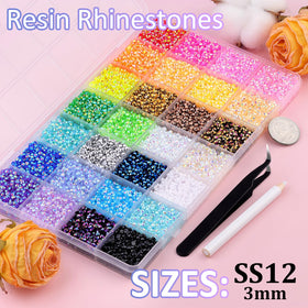 TINKRSTUFF open 28-grid organizer displaying mixed-color 3mm gems for quick access