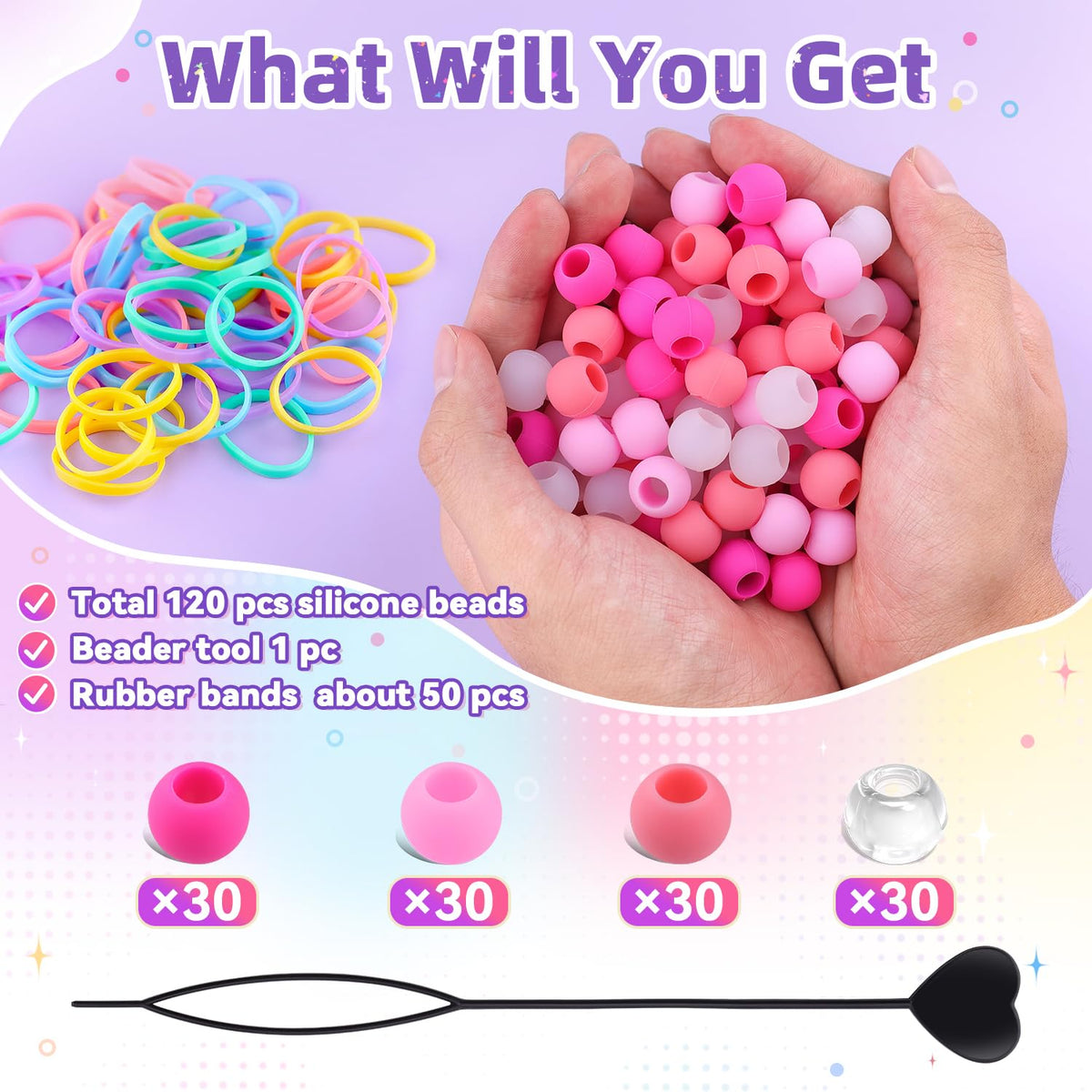 TINKRSTUFF beader tool with 50 elastic bands demonstrating quick threading benefit