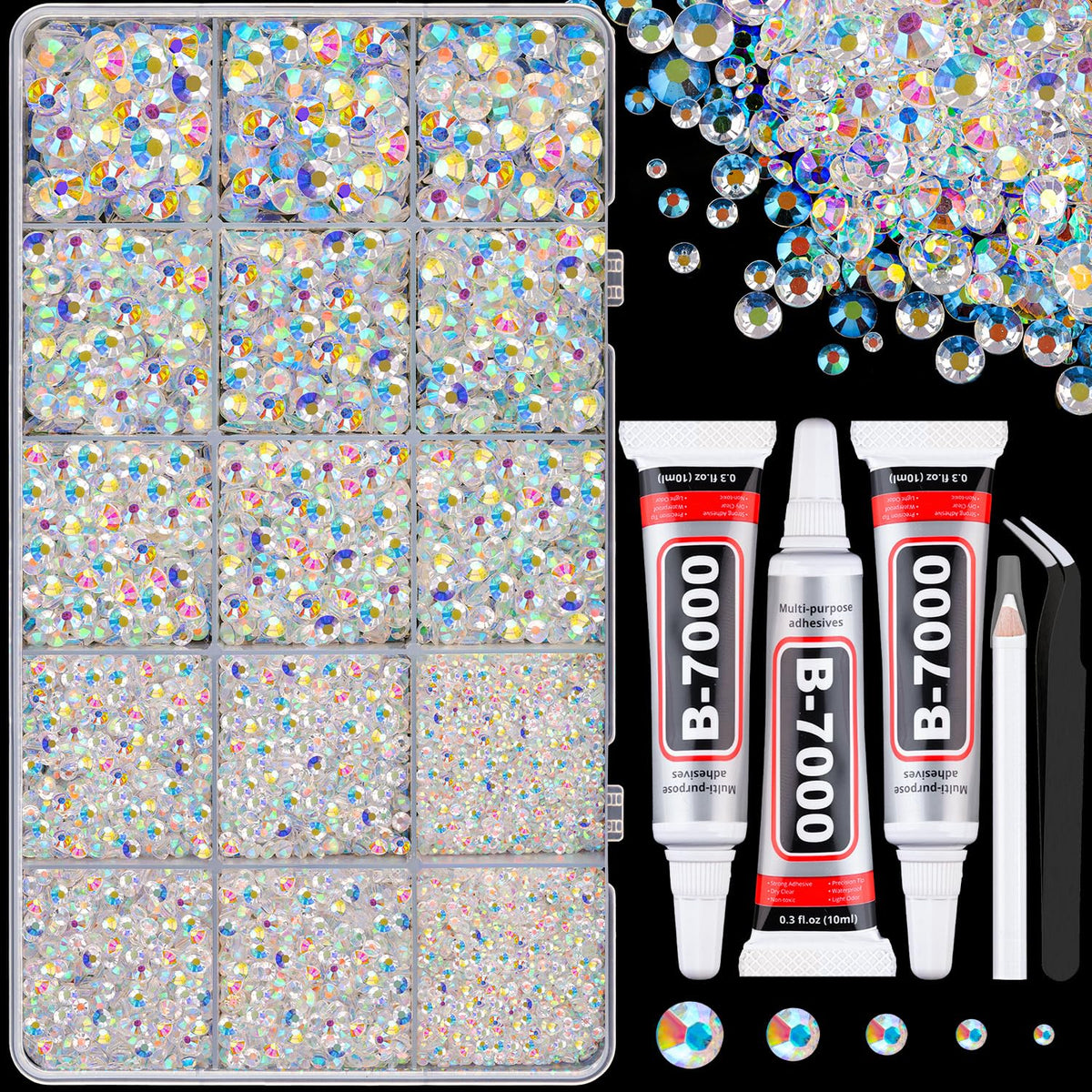 TINKRSTUFF front box showing 15 grids and abundance of rhinestones for variety