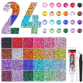 TINKRSTUFF front box display showcasing organized rhinestone grids and abundant supply
