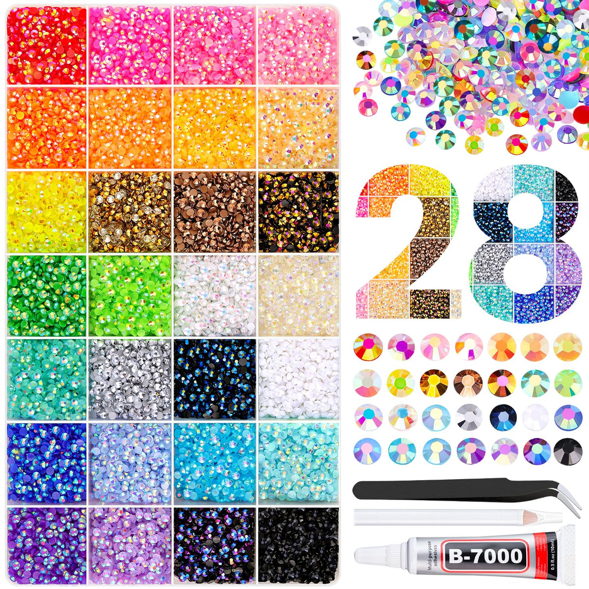 TINKRSTUFF front packaging showing 34,000 rhinestones and tools for easy storage