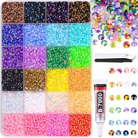 TINKRSTUFF front packaging showing multicolor 3mm rhinestones and included glue to organize projects