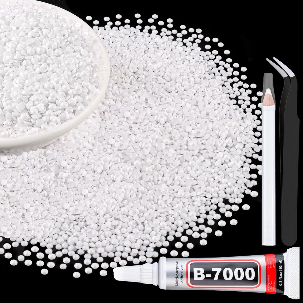 TINKRSTUFF front packaging showing 6000-piece rhinestone kit and included tools benefits storage