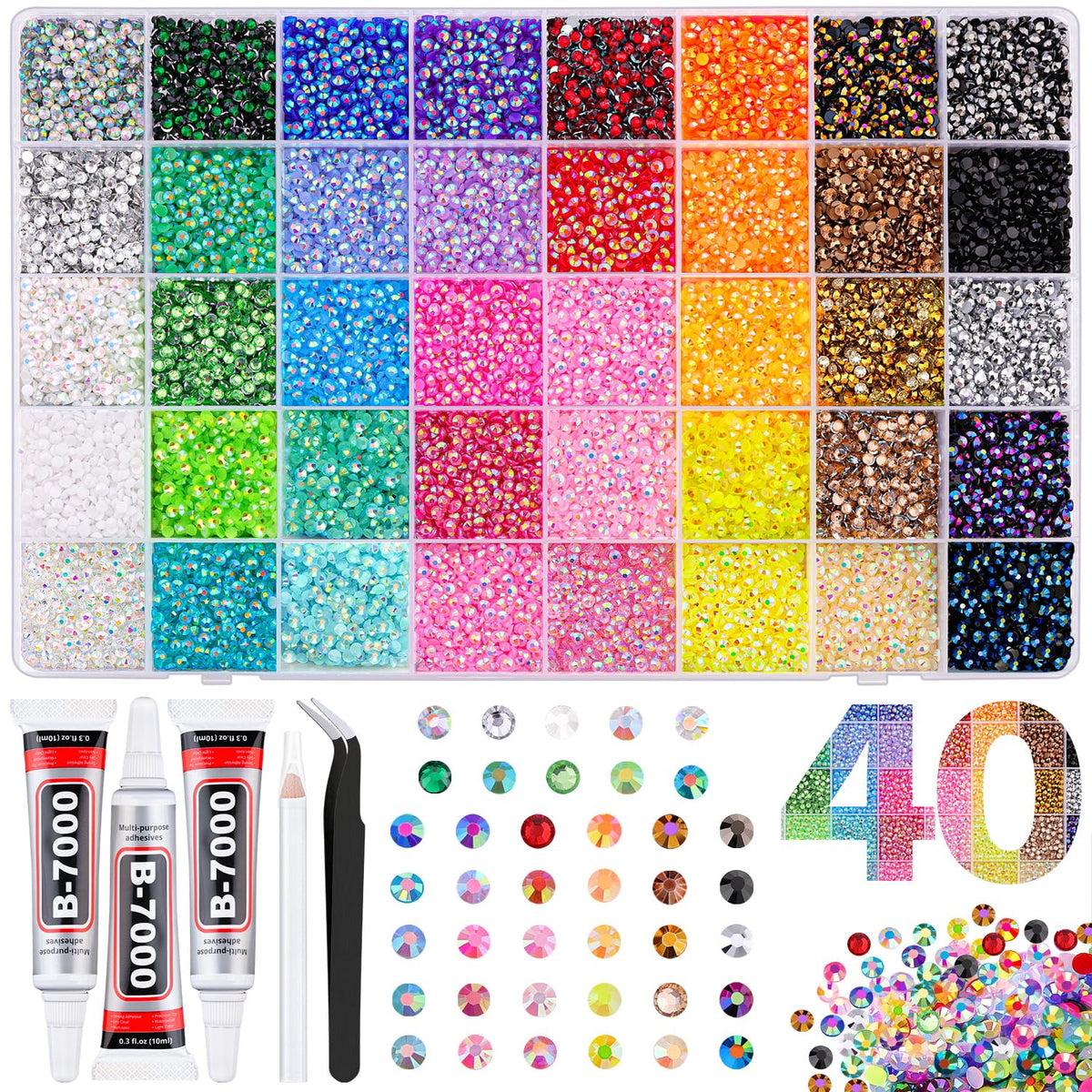 TINKRSTUFF front packaging box showing 40 color grids and included tools for large projects