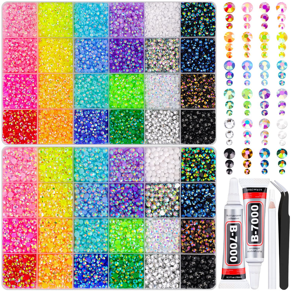 TINKRSTUFF front packaging showing two organized rhinestone boxes and accessories for easy crafting
