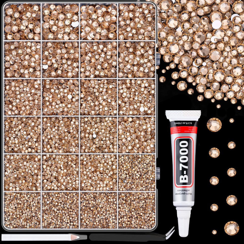 TINKRSTUFF front packaging showing champagne rhinestones and tools, ready to craft