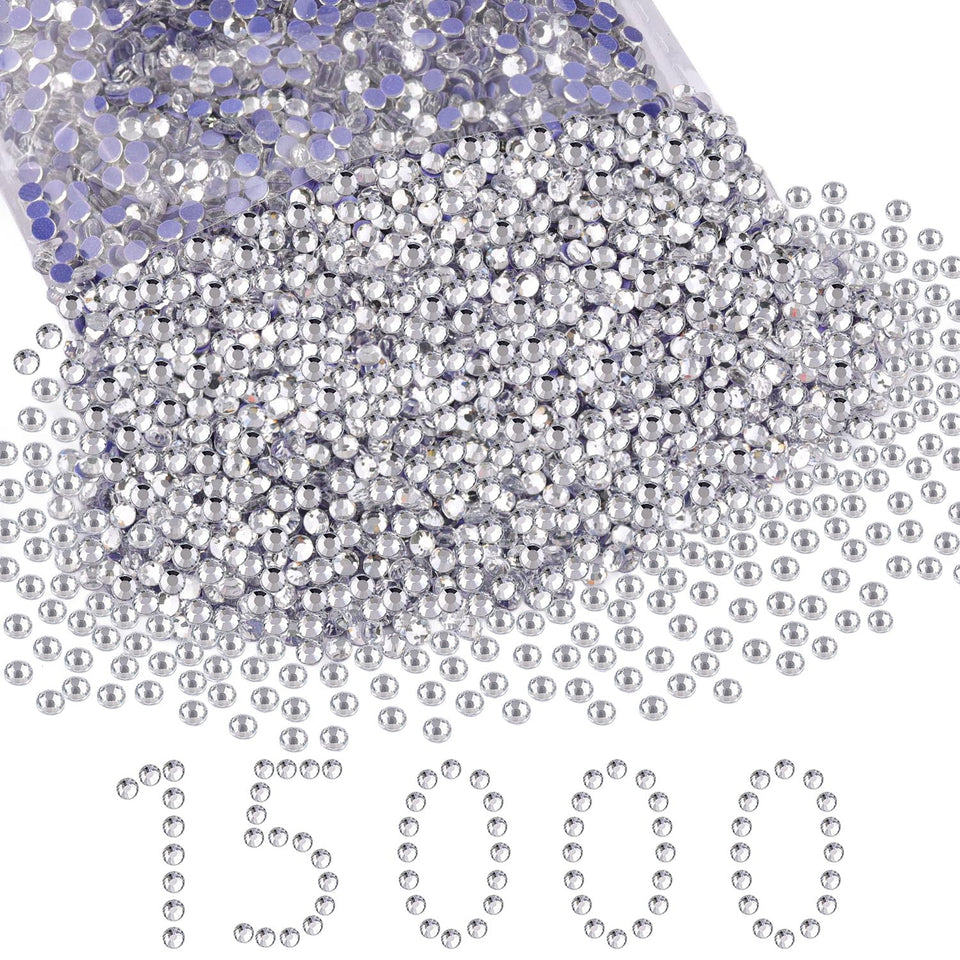 TINKRSTUFF front packaging showing 15000 clear SS10 rhinestones and supply benefit