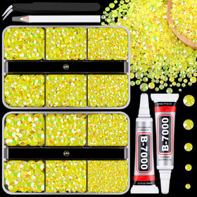 TINKRSTUFF front packaging showing lemon yellow AB rhinestones and supplies for easy crafting