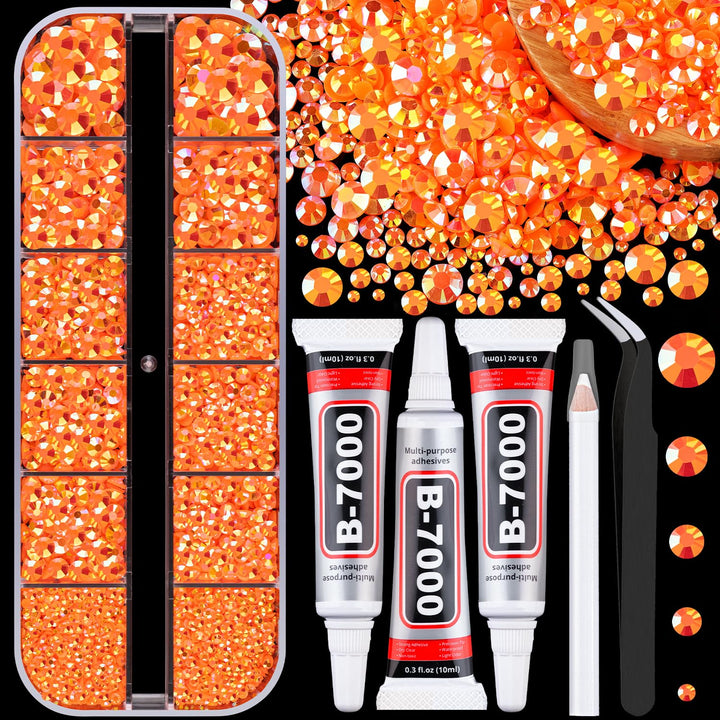 TINKRSTUFF front packaging showing orange AB rhinestone boxes and included glues, useful for craft starters