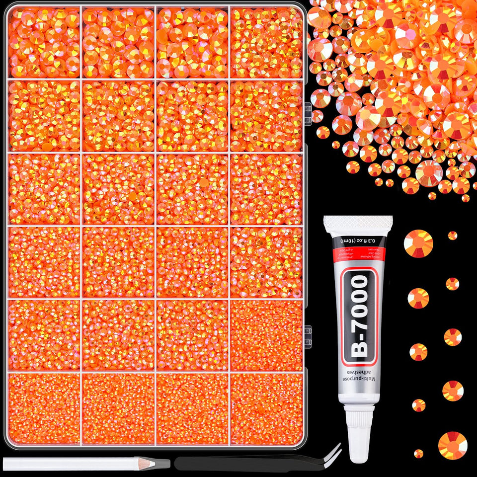 TINKRSTUFF front packaging showing Orange AB mixed-size rhinestones and included tools