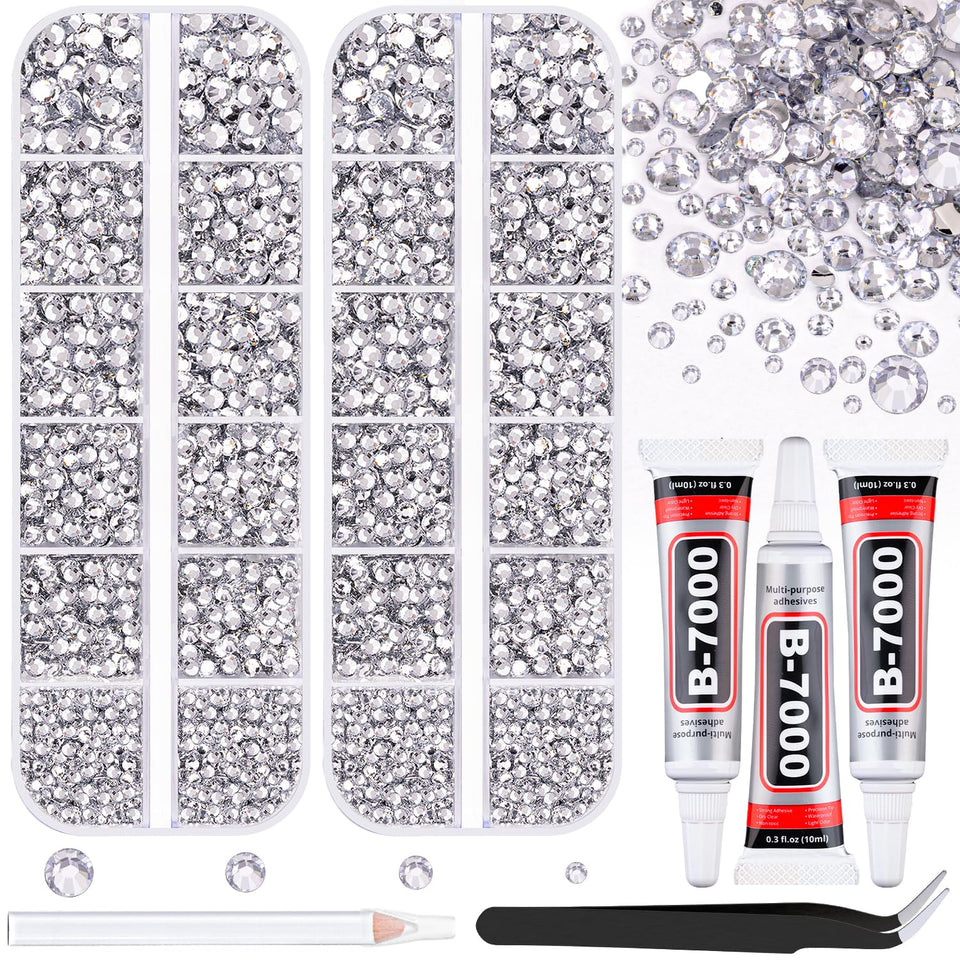 TINKRSTUFF front packaging showing two organized rhinestone boxes and glue included, clear supply benefit